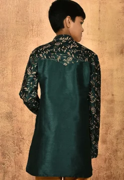 Embroidered Dupion Silk Kurta in Dark Green