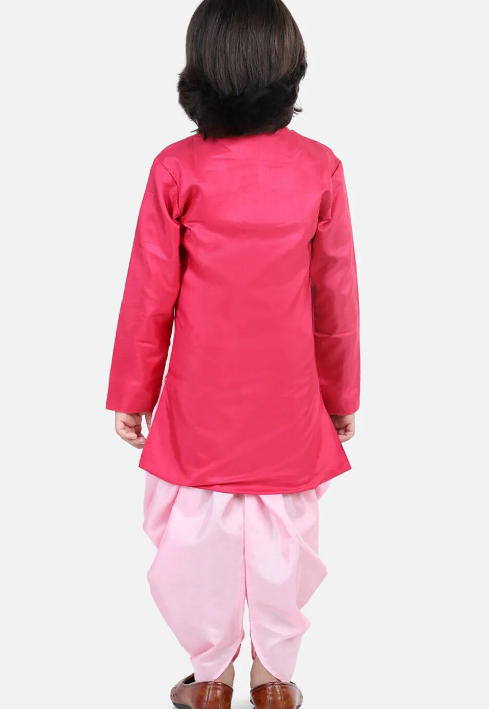 Embroidered Dupion Silk Kurta Set in Pink