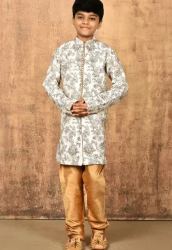 Embroidered Dupion Silk Kurta in Cream