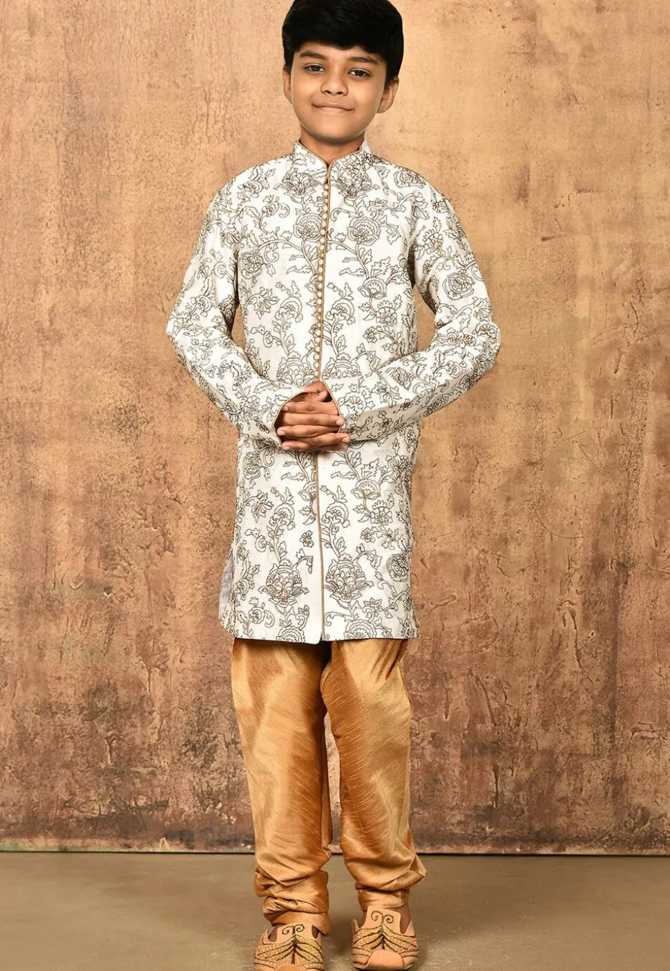 Embroidered Dupion Silk Kurta in Cream