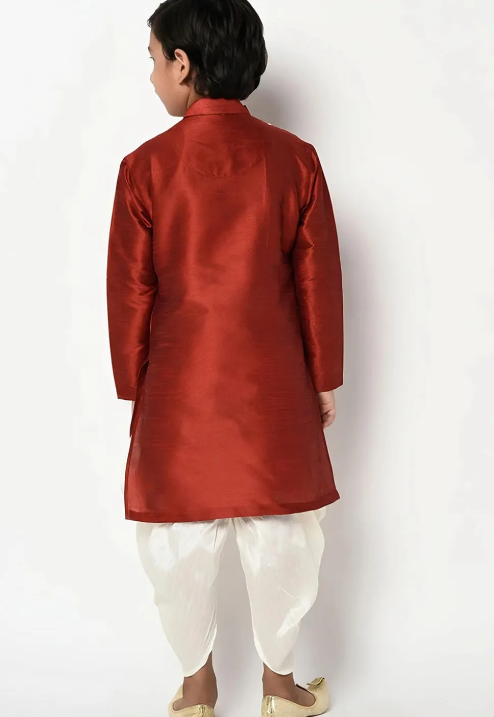 Embroidered Dupion Silk Kurta Set in Dark Orange
