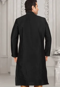 Embroidered Dupion Silk Kurta in Black