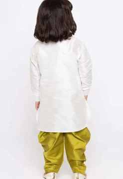 Embroidered Dupion Silk Kurta Set in White