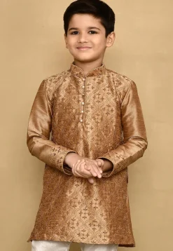 Embroidered Dupion Silk Kurta in Dark Beige
