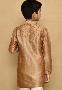 Embroidered Dupion Silk Kurta in Dark Beige