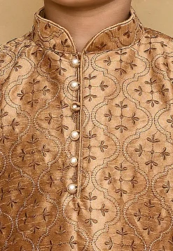 Embroidered Dupion Silk Kurta in Dark Beige