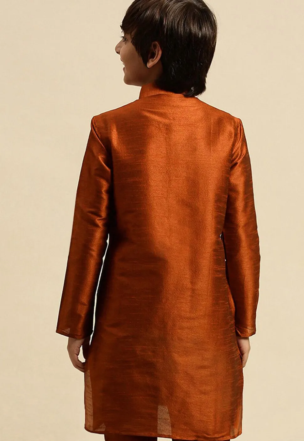 Embroidered Dupion Silk Kurta in Rust