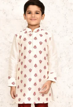 Embroidered Dupion Silk Kurta in Off White