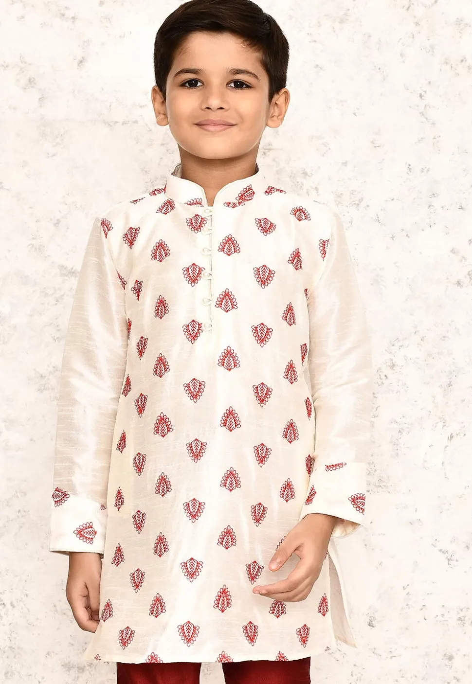 Embroidered Dupion Silk Kurta in Off White