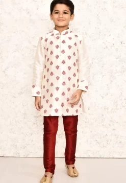 Embroidered Dupion Silk Kurta in Off White