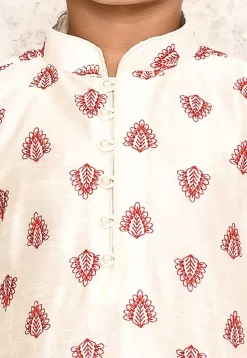 Embroidered Dupion Silk Kurta in Off White