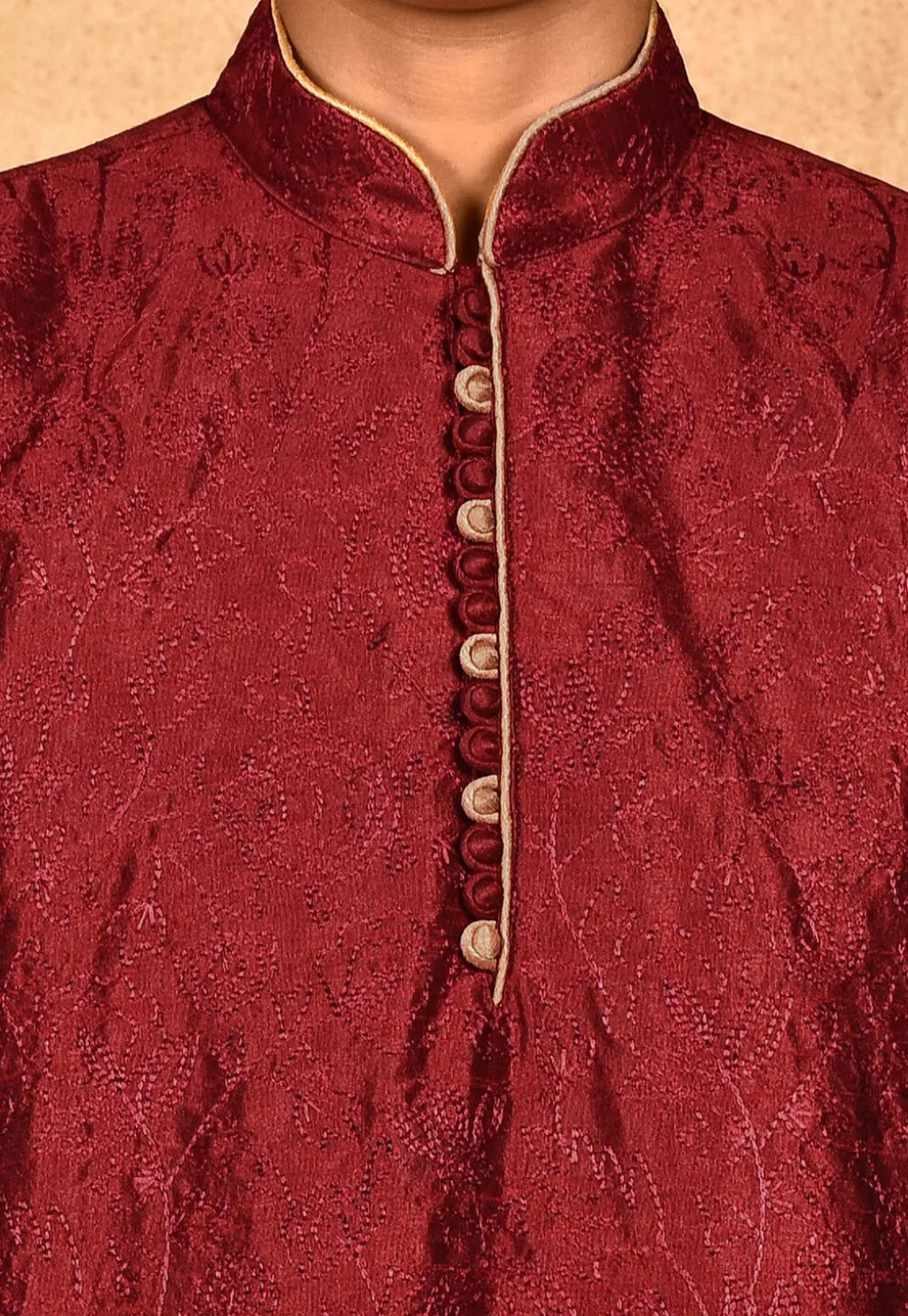 Embroidered Dupion Silk Kurta in Maroon