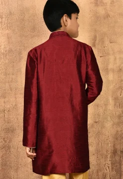 Embroidered Dupion Silk Kurta in Maroon