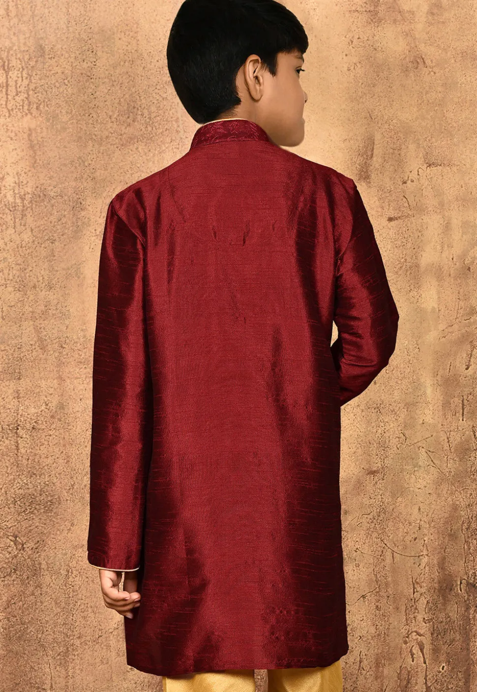 Embroidered Dupion Silk Kurta in Maroon