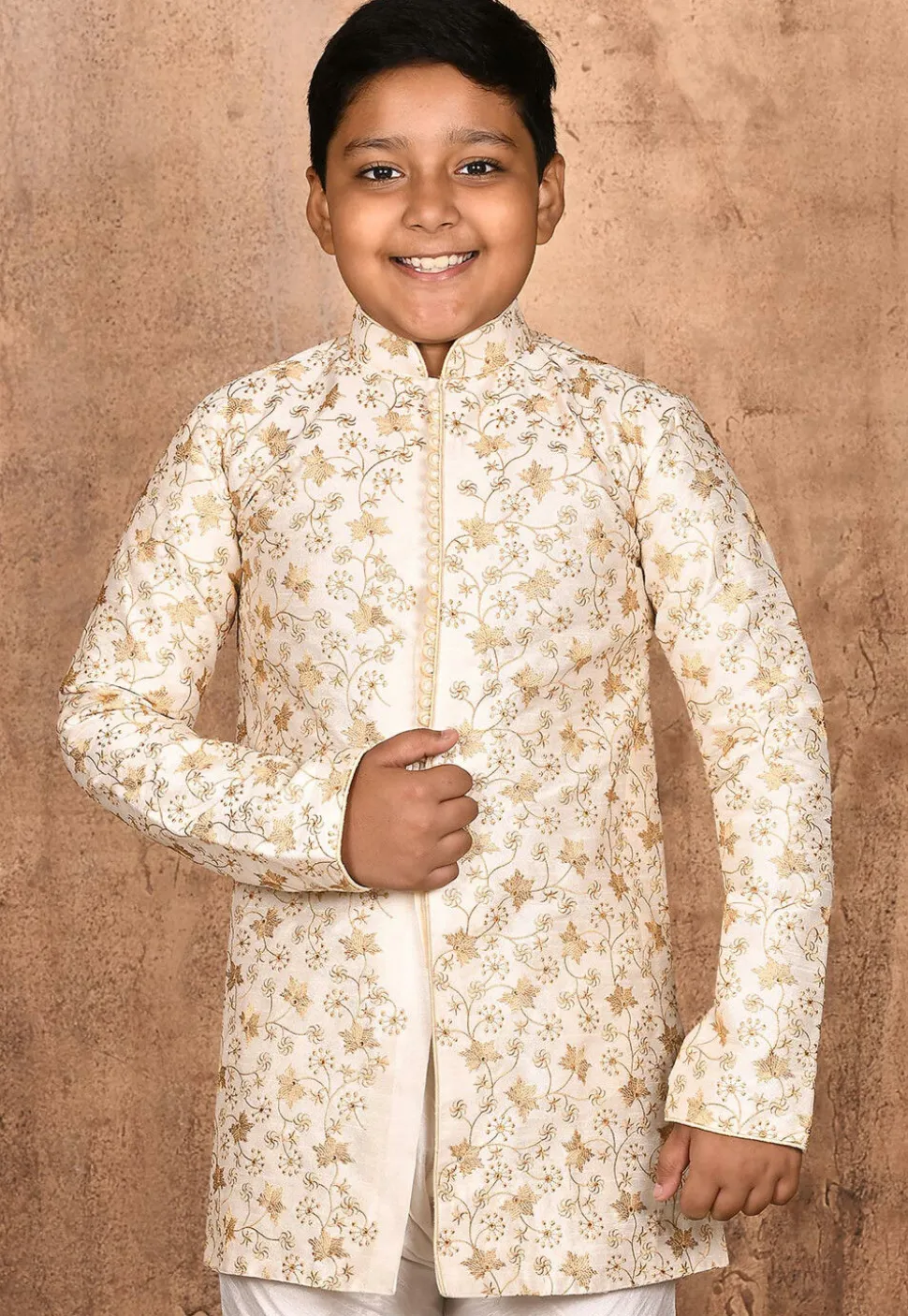 Embroidered Dupion Silk Kurta in Cream