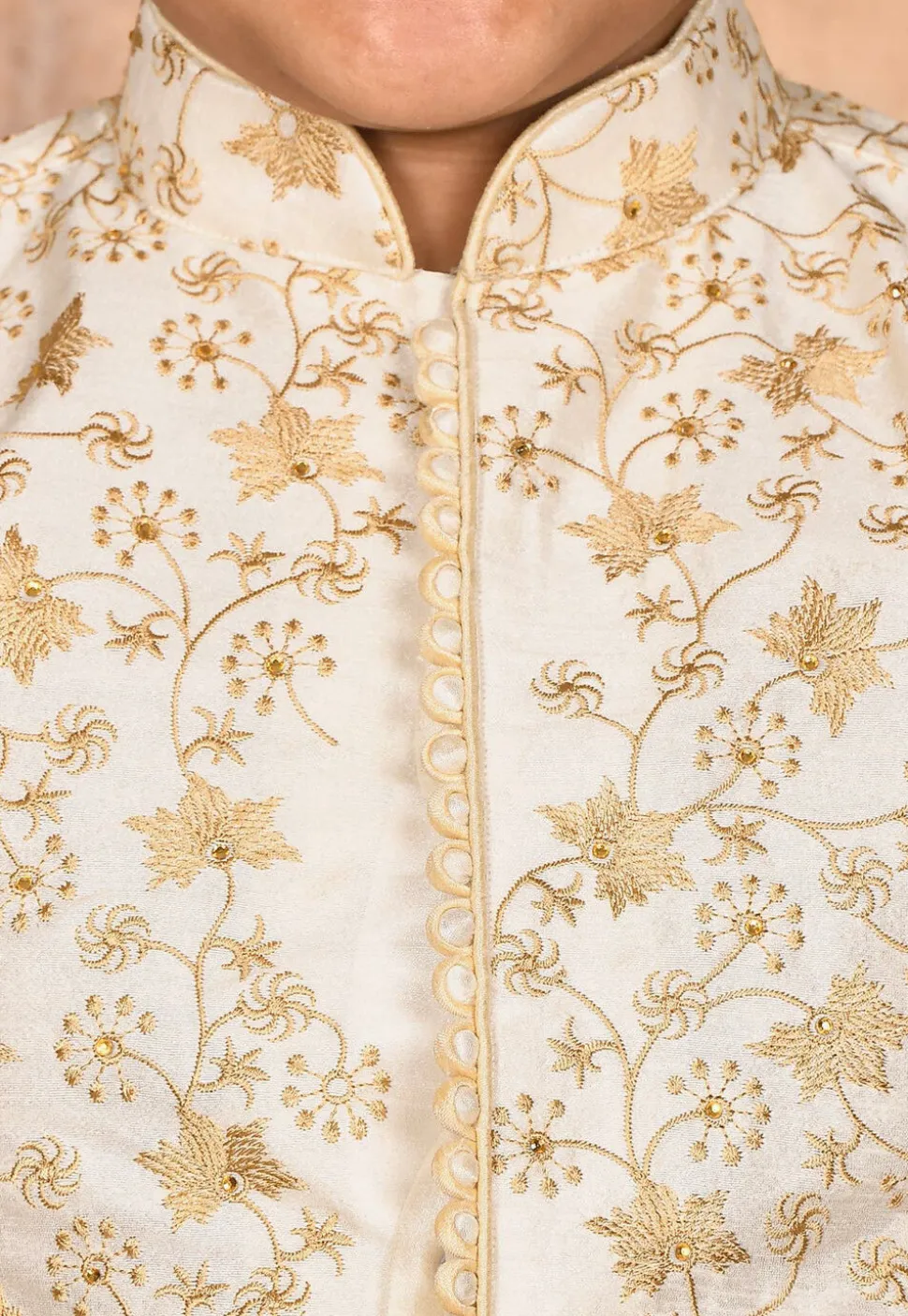 Embroidered Dupion Silk Kurta in Cream