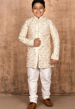Embroidered Dupion Silk Kurta in Cream