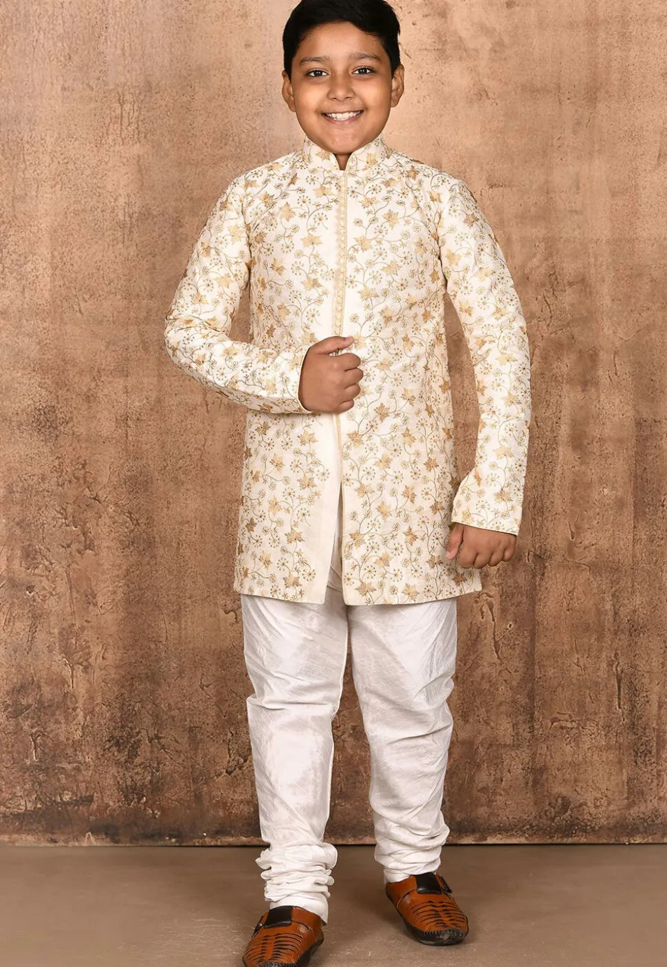 Embroidered Dupion Silk Kurta in Cream