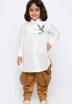 Embroidered Dupion Silk Kurta Set in White