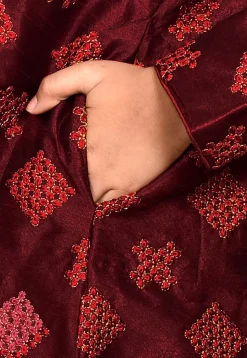 Embroidered Dupion Silk Kurta in Maroon