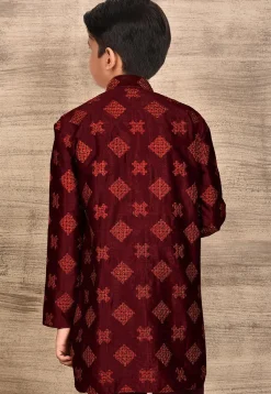 Embroidered Dupion Silk Kurta in Maroon