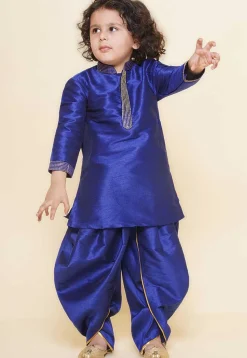 Embroidered Dupion Silk Kurta Set in Royal Blue