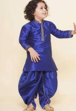 Embroidered Dupion Silk Kurta Set in Royal Blue
