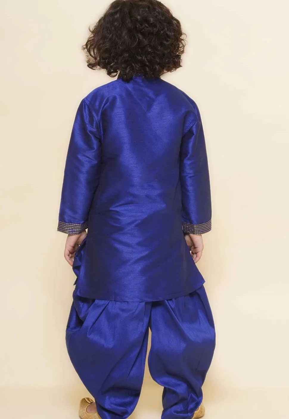 Embroidered Dupion Silk Kurta Set in Royal Blue