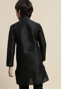 Embroidered Dupion Silk Kurta in Black