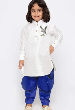Embroidered Dupion Silk Kurta Set in White
