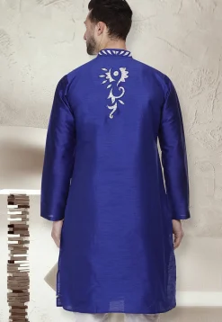 Embroidered Dupion Silk Kurta in Royal Blue