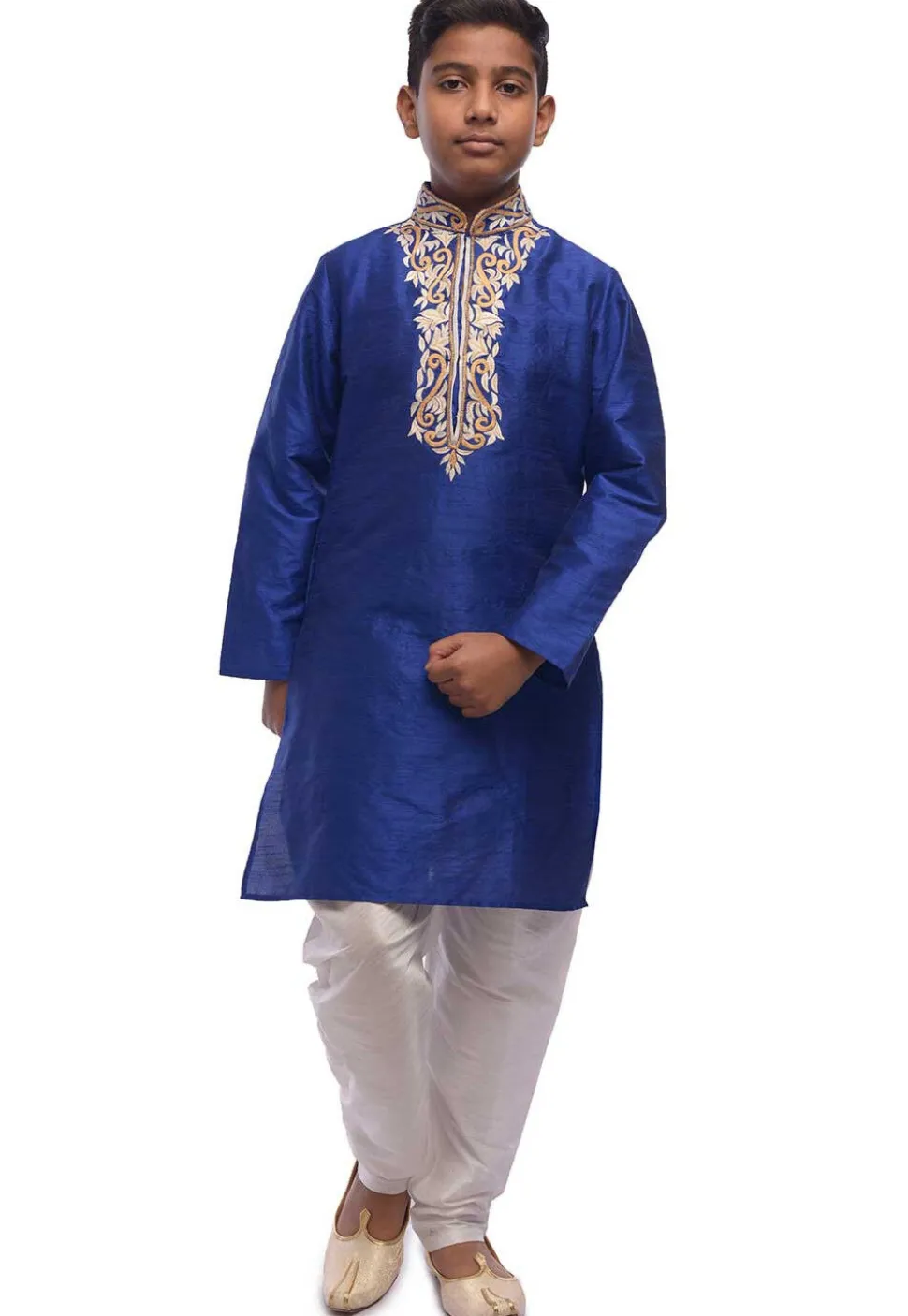 Embroidered Dupion Silk Kurta in Royal Blue