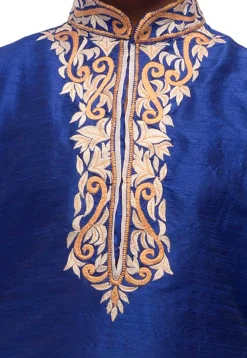 Embroidered Dupion Silk Kurta in Royal Blue