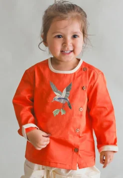 Embroidered Dupion Silk Kurta in Orange