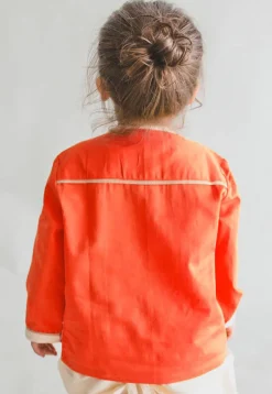 Embroidered Dupion Silk Kurta in Orange