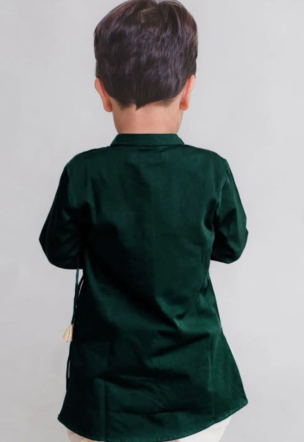 Embroidered Dupion Silk Kurta in Dark Green
