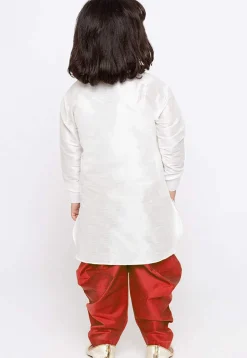 Embroidered Dupion Silk Kurta Set in White