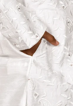 Embroidered Dupion Silk Kurta in Off White
