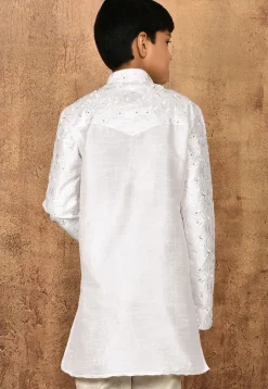 Embroidered Dupion Silk Kurta in Off White