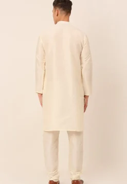Embroidered Dupion Silk Kurta Set in Cream