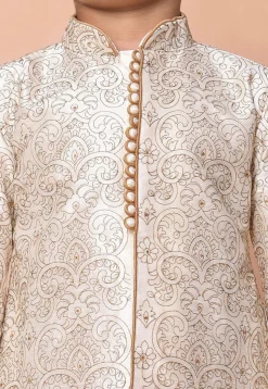 Embroidered Dupion Silk Kurta Set in Cream