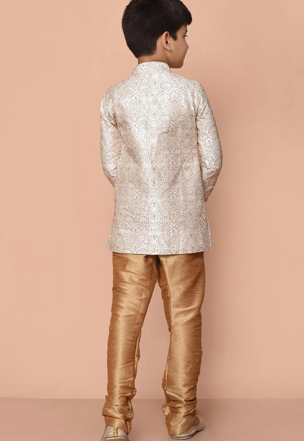 Embroidered Dupion Silk Kurta Set in Cream