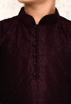 Embroidered Dupion Silk Kurta Set in Wine