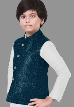 Embroidered Dupion Silk Kurta Set in Off White