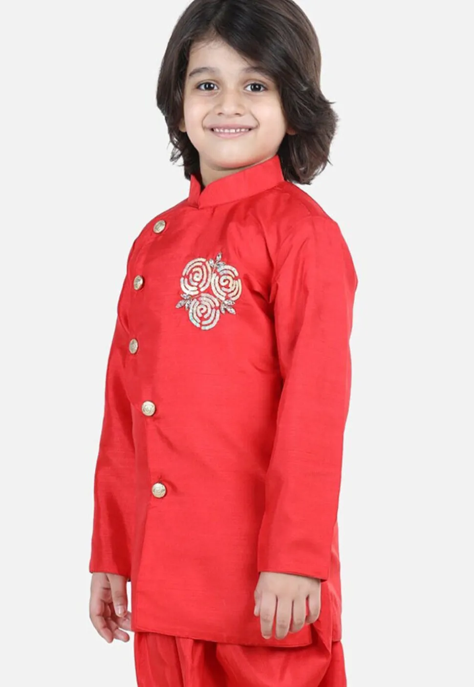Embroidered Dupion Silk Kurta in Red