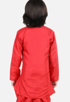 Embroidered Dupion Silk Kurta in Red