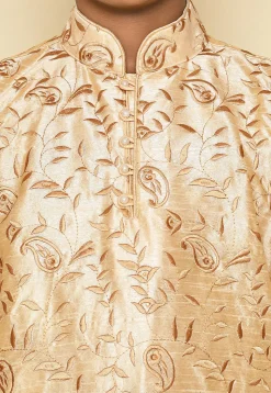 Embroidered Dupion Silk Kurta in Light Beige