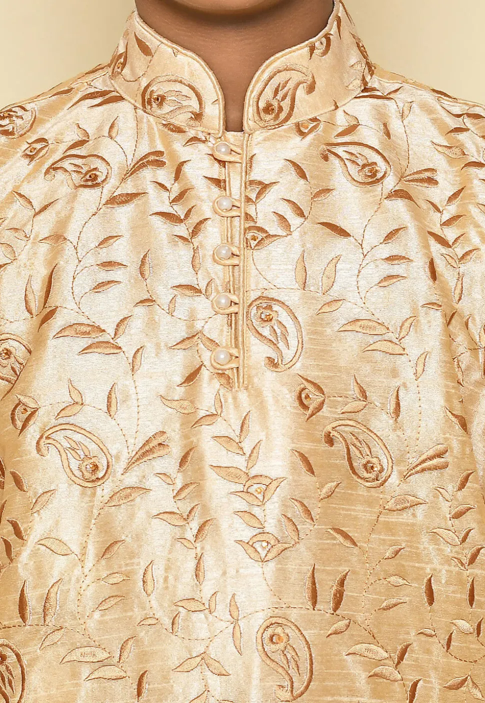Embroidered Dupion Silk Kurta in Light Beige