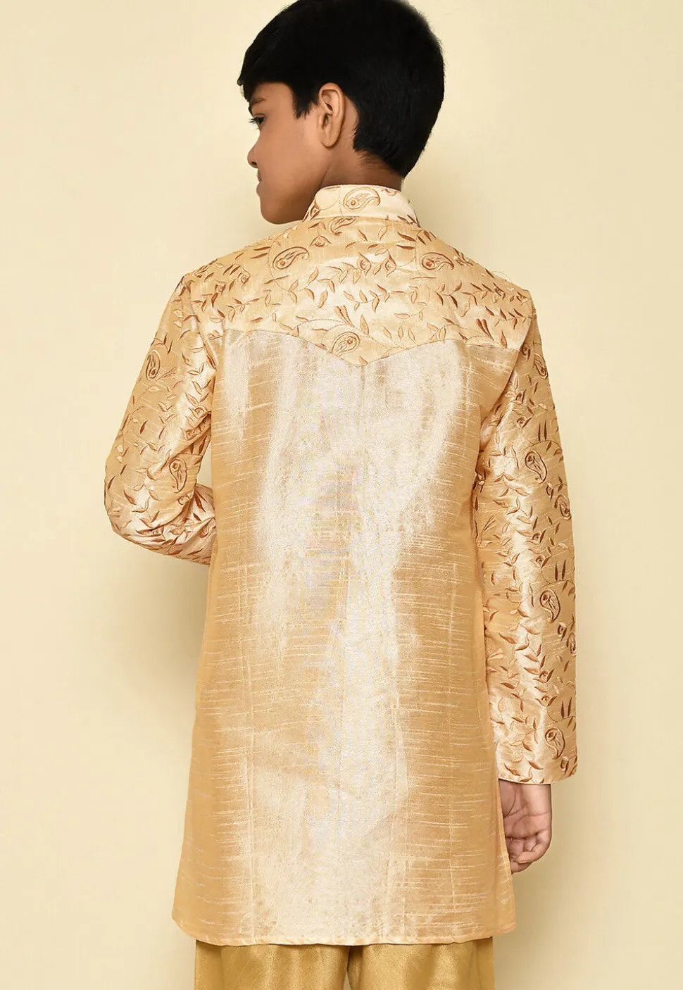 Embroidered Dupion Silk Kurta in Light Beige