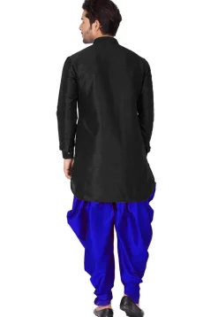 Embroidered Dupion Silk Kurta Set in Black
